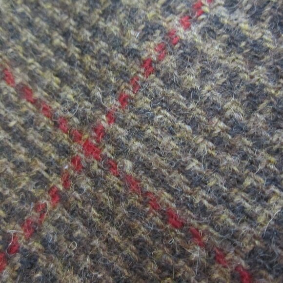 Orvis Mens Large Brown Houndstooth Plaid Wool Bomber Full Zip Jacket Pockets - Picture 7 of 16